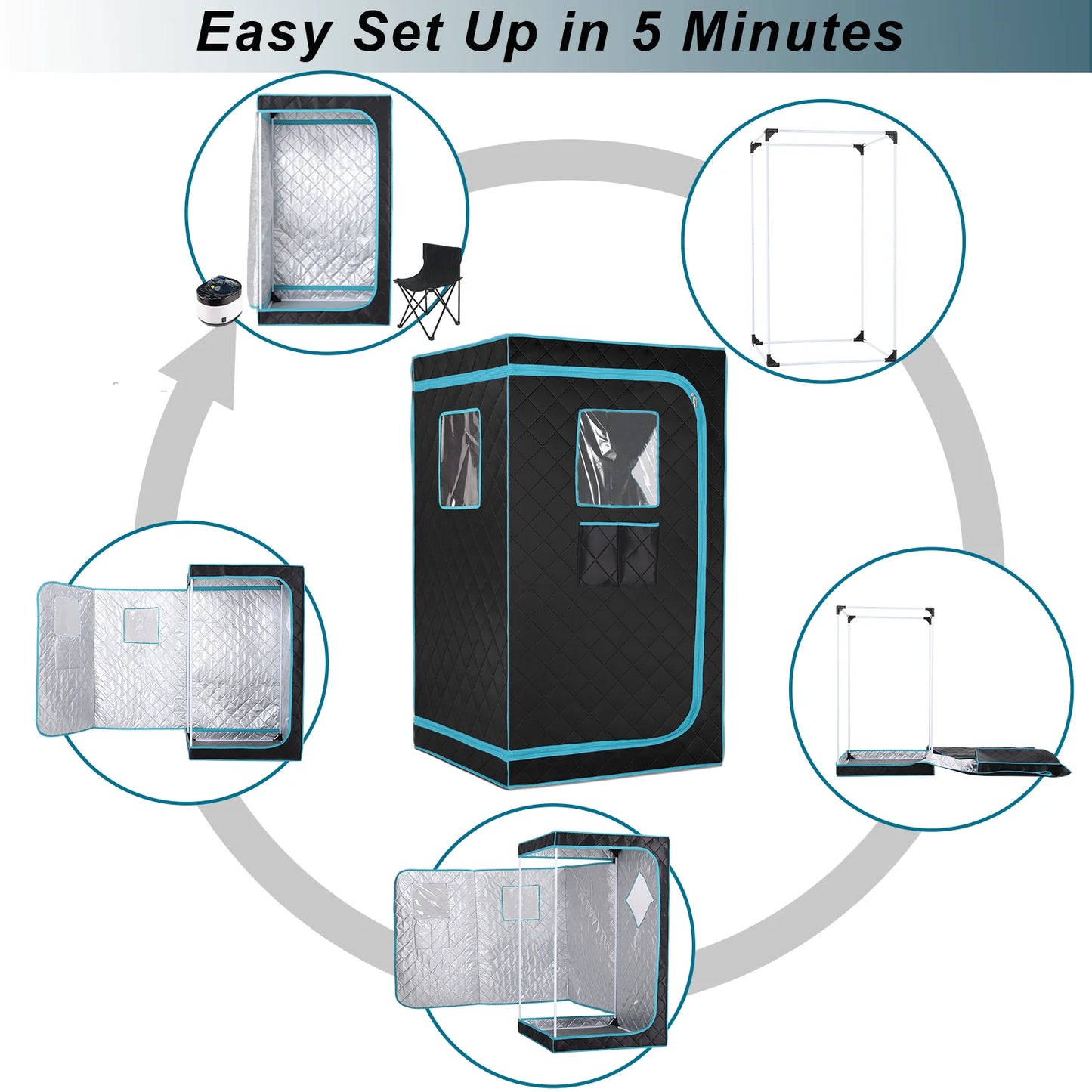 ZONEMEL Portable Sauna Tent with 4L Steam Generator, 31.5" x 31.5" x 55.2", 110V, 1500W