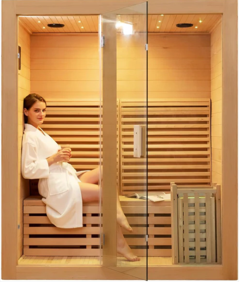 ZONEMEL Customized Wooden Steam Sauna Room – 2 Person, Canadian Hemlock, 3.5KW Harvia Heater, USB Music, for Indoor Wellness