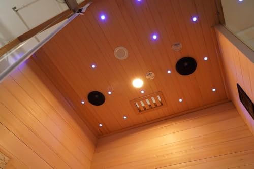 2 Person Wooden Steam Sauna Room, Red Cedar Luxurious Indoor Sona House with 6 KW Harvia Heater, Wi-Fi Controller, Bluetooth Speaker, Wooden Bucket, Scoop, Reading Light, 220V