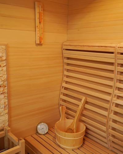 2 Person Wooden Steam Sauna Room, Red Cedar Luxurious Indoor Sona House with 6 KW Harvia Heater, Wi-Fi Controller, Bluetooth Speaker, Wooden Bucket, Scoop, Reading Light, 220V