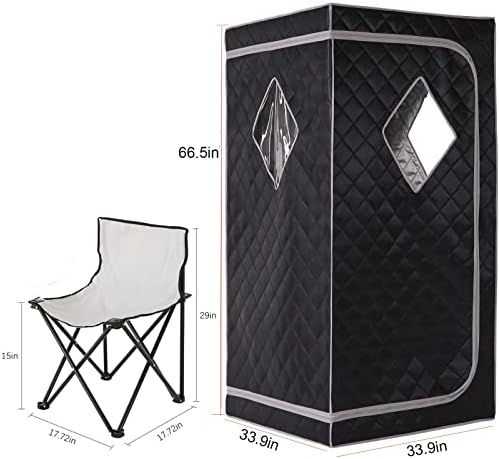 ZONEMEL Portable Full Size Infrared Sauna, Home Spa Detox Therapy with Upgrade Reinforced Portable Chair-Black Grey, L33.9 x W33.9 x H66.5