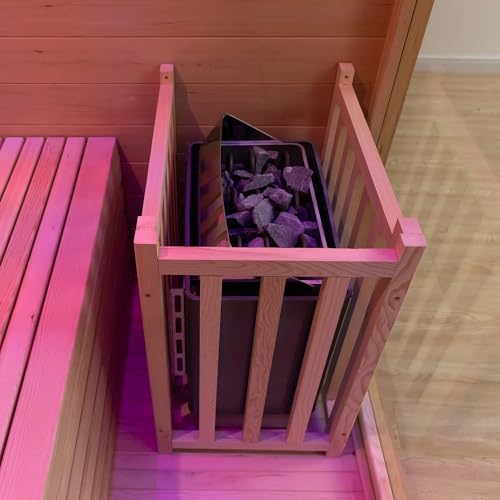 Wooden Steam Sauna Room, 2 Person Canadian Red Cedar Luxurious Indoor Sauna with 4.5 KW Harvia Stove Heater, Bluetooth Speaker, Sauna Stone, Wooden Bucket, Scoop, Reading Light, Hourglass, 220V