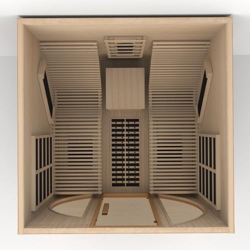 ZONEMEL Far Infrared 2 Person Wooden Sauna Room with Recliner, Canadian Hemlock Luxury Indoor Sauna with 10 Heaters, Oxygen Bar, 3400 Watt, Infrared Therapy Wood Dry Heat Sauna, 220V