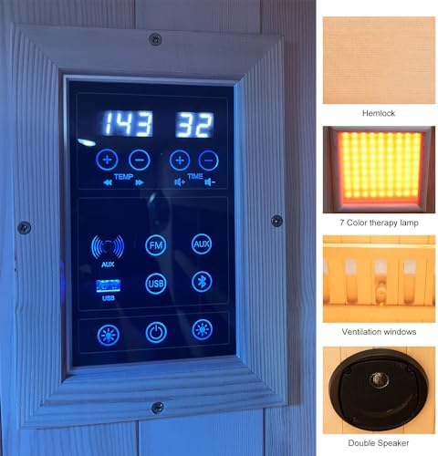 ZONEMEL Far Infrared 2 Person Wooden Sauna Room with Recliner, Canadian Hemlock Luxury Indoor Sauna with 10 Heaters, Oxygen Bar, 3400 Watt, Infrared Therapy Wood Dry Heat Sauna, 220V