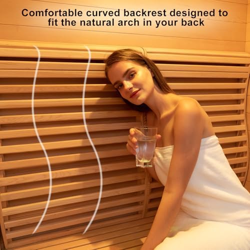 2 Person Wooden Steam Sauna Room, Red Cedar Luxurious Indoor Sona House with 6 KW Harvia Heater, Wi-Fi Controller, Bluetooth Speaker, Wooden Bucket, Scoop, Reading Light, 220V