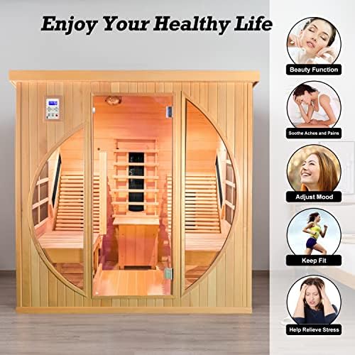ZONEMEL Far Infrared 2 Person Wooden Sauna Room with Recliner, Canadian Hemlock Luxury Indoor Sauna with 10 Heaters, Oxygen Bar, 3400 Watt, Infrared Therapy Wood Dry Heat Sauna, 220V