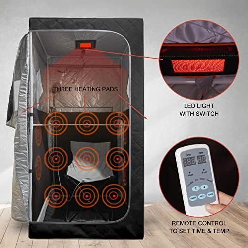 ZONEMEL Portable Full Size Infrared Sauna, Home Spa Detox Therapy with Upgrade Reinforced Portable Chair-Black Grey, L33.9 x W33.9 x H66.5