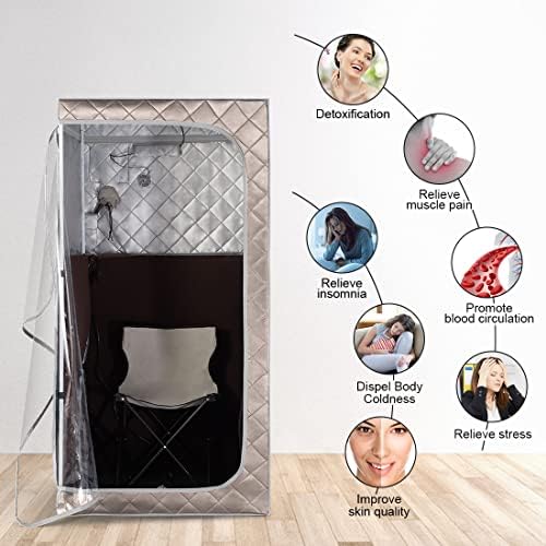 ZONEMEL Portable Full Size Infrared Sauna, Home Spa Detox Therapy with Upgrade Reinforced Portable Chair, Heating Foot Pad, LED Light, Remote Control, Clear Door-(L31.5 x W31.5 x H63, Dark Grey)