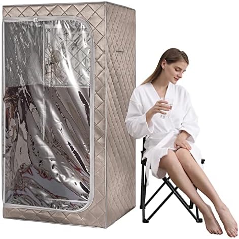 ZONEMEL Portable Full Size Infrared Sauna, Home Spa Detox Therapy with Upgrade Reinforced Portable Chair, Heating Foot Pad, LED Light, Remote Control, Clear Door-(L31.5 x W31.5 x H63, Dark Grey)
