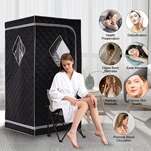 ZONEMEL Portable Full Size Infrared Sauna, Home Spa Detox Therapy with Upgrade Reinforced Portable Chair-Black Grey, L33.9 x W33.9 x H66.5