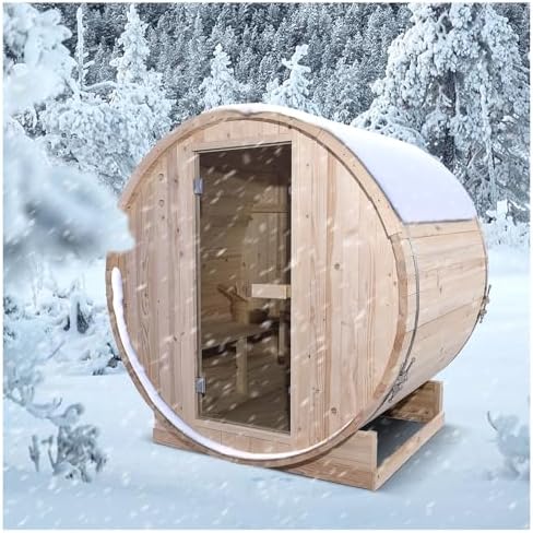 Indoor and Outdoor Barrel Steam Sauna with 4.5KW Heater, Pine, Tempered Glass, Mostly for 2 People