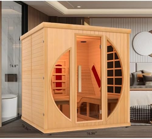 ZONEMEL Far Infrared 2 Person Wooden Sauna Room with Recliner, Canadian Hemlock Luxury Indoor Sauna with 10 Heaters, Oxygen Bar, 3400 Watt, Infrared Therapy Wood Dry Heat Sauna, 220V