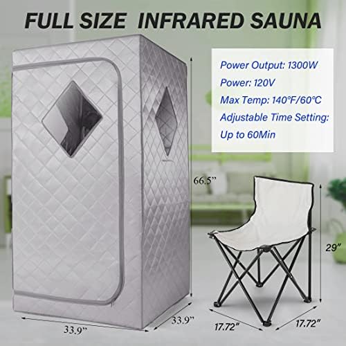 ZONEMEL Full Size Sauna,Portable Far Infrared Sauna Tent with Foldable Chair, Personal Sauna for Home Detox Calm Your Body and Mind-Silver, No Foot pad (L 33.9" x W 33.9" x H 66.5")