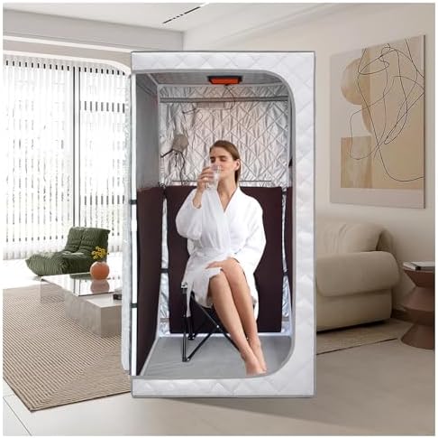 ZONEMEL Full Size Sauna,Portable Far Infrared Sauna Tent with Foldable Chair, Personal Sauna for Home Detox Calm Your Body and Mind-Silver, No Foot pad (L 33.9" x W 33.9" x H 66.5")