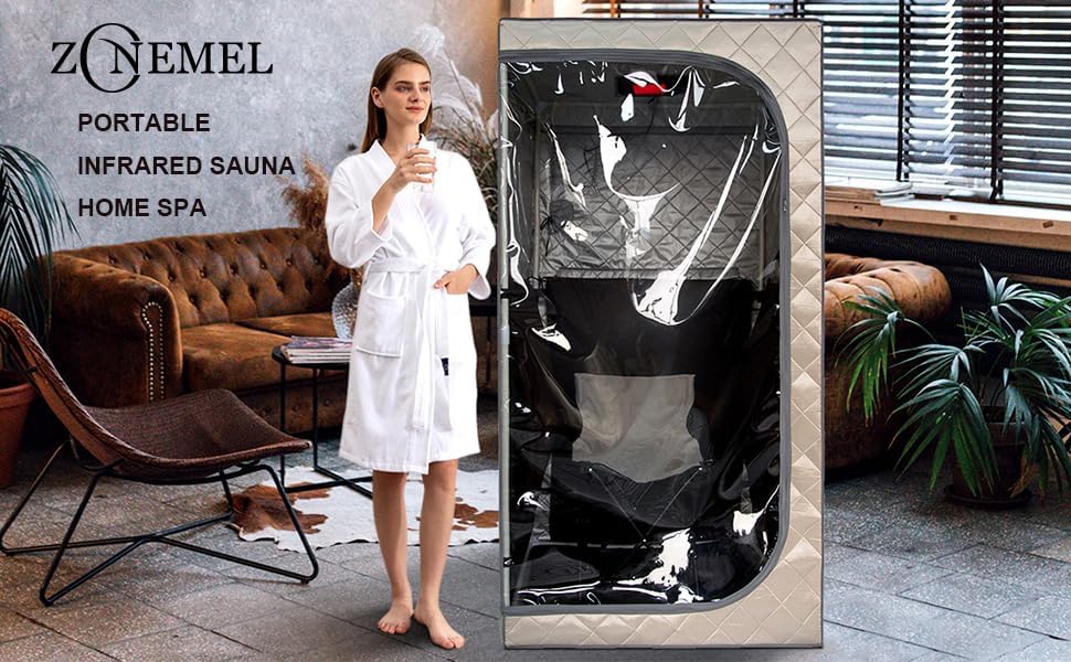 ZONEMEL Full Size Far Infrared Sauna, One Person Home SPA with Time & Temperature Remote, Chair, Light, 1 Person Privacy Indoor Saunas for Relaxation Detox (L33.9 x W33.9 x H66.5)