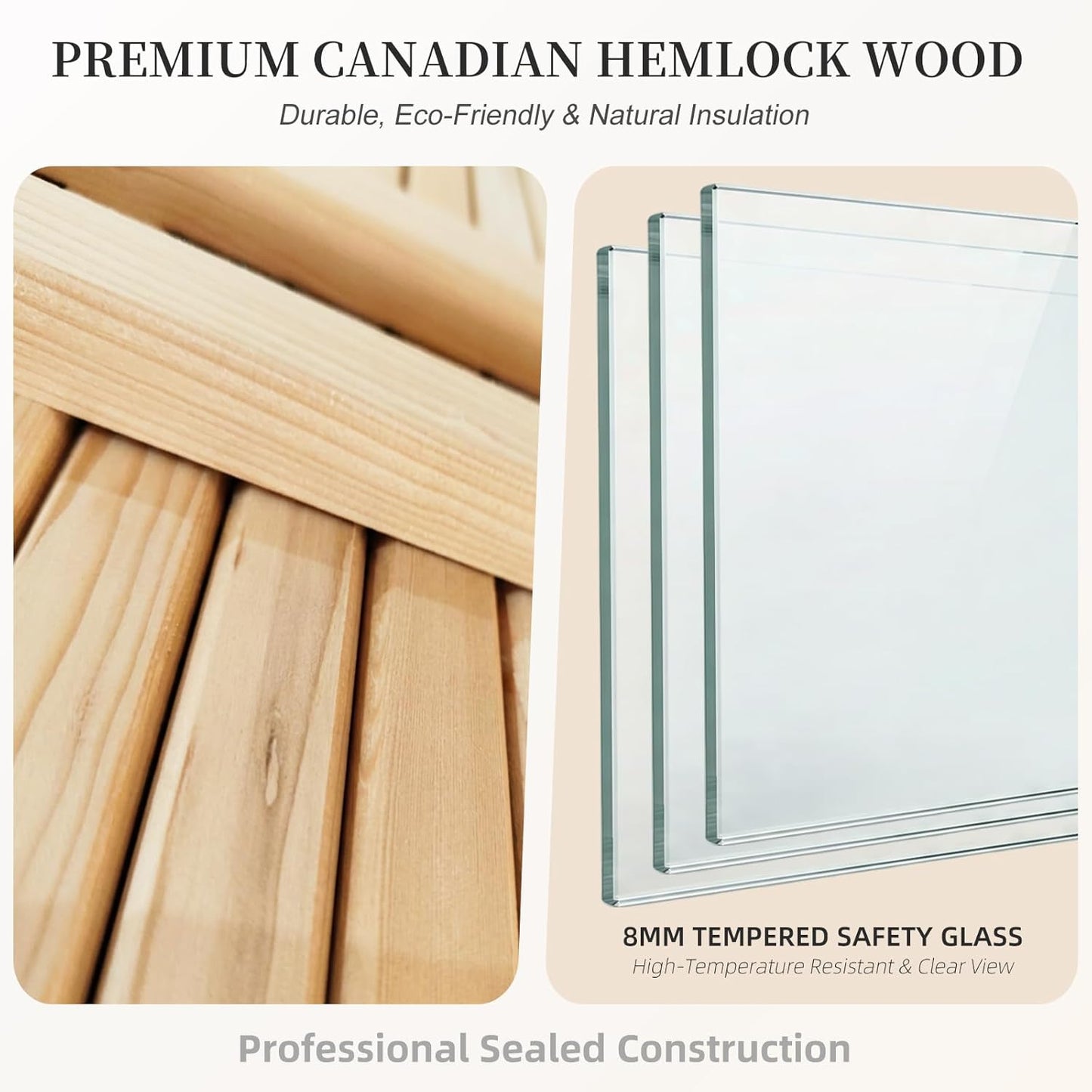 Indoor Hybrid Hemlock Sauna with Recliner for 2 or 3 People