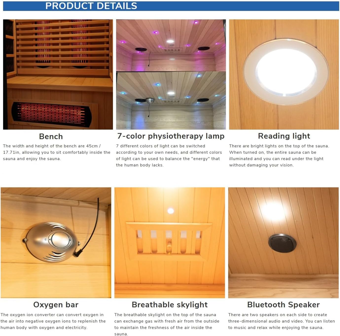 4 People Indoor Infrared Sauna, Low EMF Full Spectrum Red Heater with Carbon Heating Panels, Canadian Hemlock Wood, WiFi Control, 7-Color Starry Light, Reading Lamp, 2700W, 220V