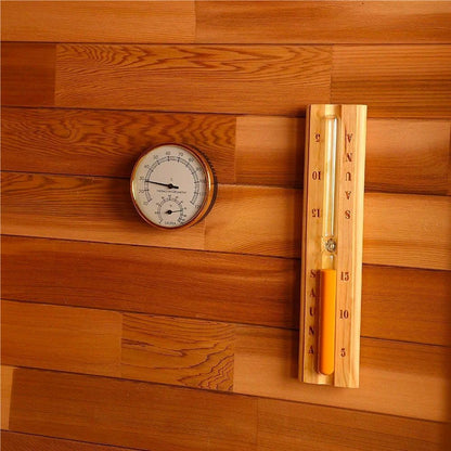 ZONEMEL Outdoor Steam Cube Sauna Cabin with Front Porch, Canadian Hemlock Square Sauna Room, Wood Burning Stove, 8mm Tempered Glass, Waterproof Boards, Porch Canopy