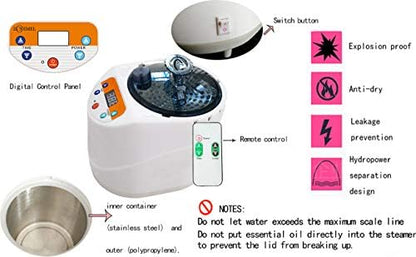ZONEMEL Portable Sauna Steamer Pot 3 Liters, Stainless Steel Steam Generator with Remote Control, Spa Machine with Timer Display Mist Moisturizing for Body Detox