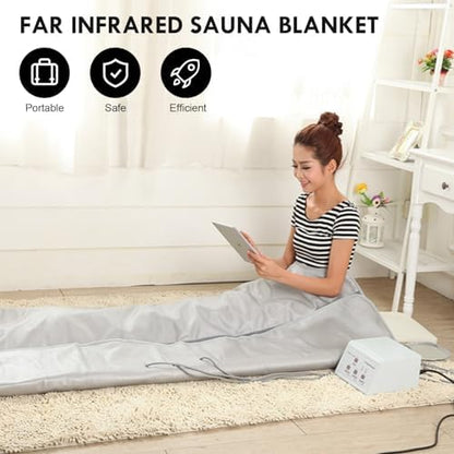 ZONEMEL 3 Zone Digital Far-Infrared Heat Sauna Blanket, Body Shaper Sauna Slimming Blanket Detox Therapy Machine Fitness, Adjustable Size