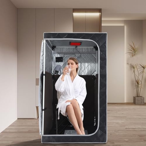 ZONEMEL Portable Full Size Infrared Sauna, Home Spa Detox Therapy with Upgrade Reinforced Portable Chair-Black Grey, L33.9 x W33.9 x H66.5