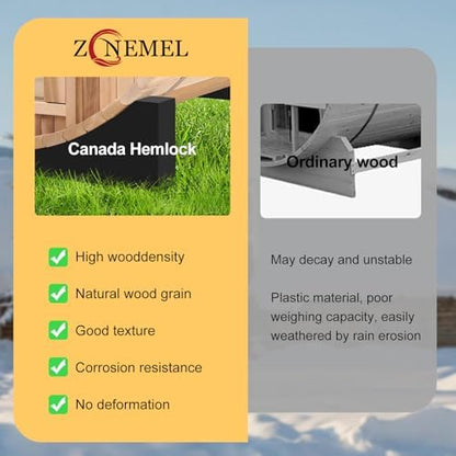 ZONEMEL Indoor and Outdoor Barrel Sauna Room with Porch, Asphalt Shingle Roof, Spruce Wood Steam Sauna with 6KW Harvia Heater, Tempered Glass, Mostly for 6 to 8 People Sauna Bath