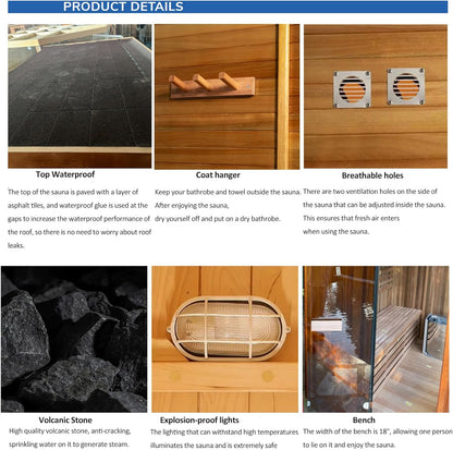 Outdoor Corner Steam Sauna for 2-4 Person, Canadian Red Cedar, 6KW ETL Harvia Heater, Modern Sauna Box with Waterproof Asphalt Tiles, Left Door, 220V (0-195℉)