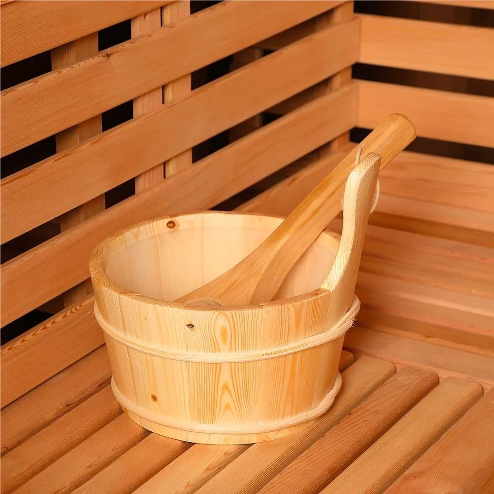 ZONEMEL Outdoor Steam Cube Sauna Cabin with Front Porch, Canadian Hemlock Square Sauna Room, Wood Burning Stove, 8mm Tempered Glass, Waterproof Boards, Porch Canopy