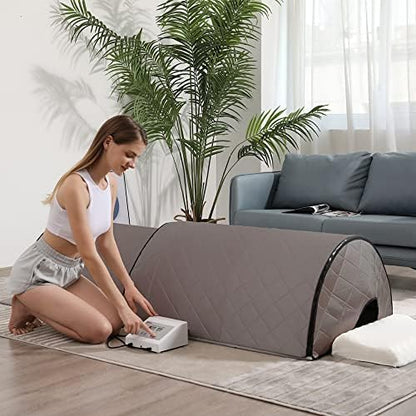 ZONEMEL Personal Infrared Sauna Dome for Home Spa, 360 Degree Coverage Lying Down Hot Carbon Sauna, Portable Full Body Sauna with Pillows and Mat, Dry Heat
