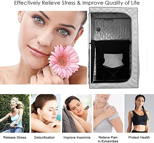 ZONEMEL Full Size Portable Infrared Sauna, Personal Sauna for Home, Spa Tent for Detox Therapy with Upgrade Reinforced Portable Chair, Heating Foot Pad-Silver, L33.9 xW33.9 xH66.5