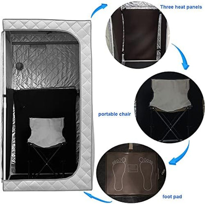 ZONEMEL Full Size Portable Infrared Sauna, Personal Sauna for Home, Spa Tent for Detox Therapy with Upgrade Reinforced Portable Chair, Heating Foot Pad-Silver, L33.9 xW33.9 xH66.5