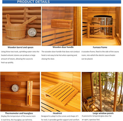 Outdoor Corner Steam Sauna for 2-4 Person, Canadian Red Cedar, 6KW ETL Harvia Heater, Modern Sauna Box with Waterproof Asphalt Tiles, Left Door, 220V (0-195℉)