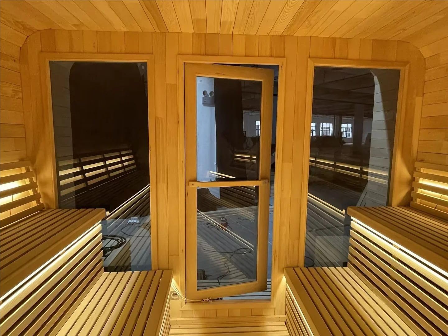 ZONEMEL Outdoor Steam Cube Sauna Cabin with Front Porch, Canadian Hemlock Square Sauna Room, Wood Burning Stove, 8mm Tempered Glass, Waterproof Boards, Porch Canopy