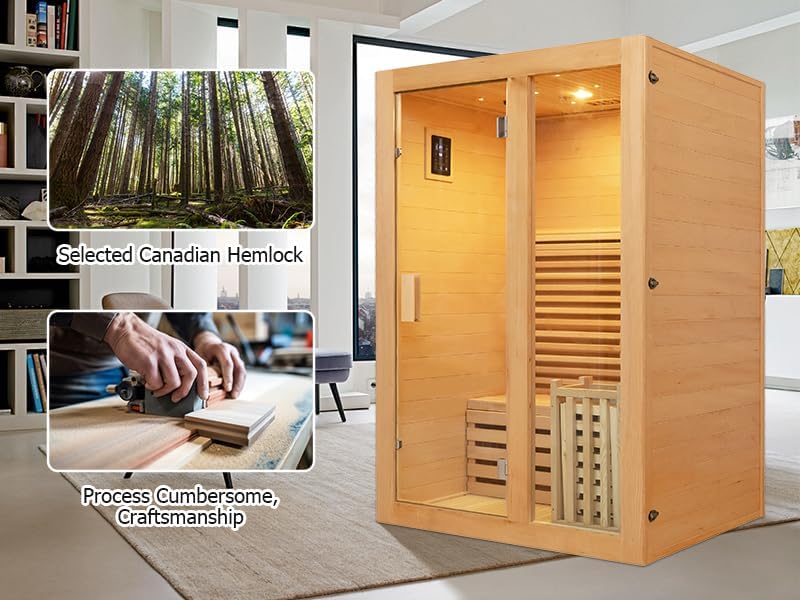 1 Person Canadian Hemlock Luxurious Indoor Sauna with 3.5 KW Harvia Stove Heater