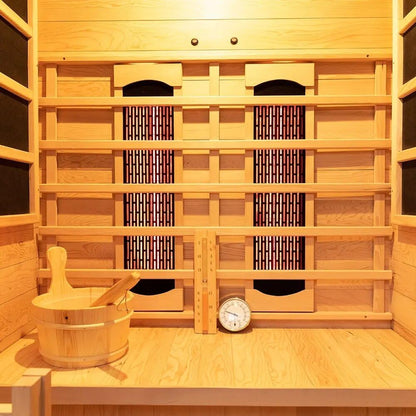 Luxury Dual-System Wood Sauna Room for 2 Person, Hybrid Indoor Sauna Spa,Canadian Hemlock, 3.5KW Heater, 195°F Steam+149°F Far Infrared, 9 Heating Elements, 220V, Oxygen Ionizer, 8mm Tempered-Grass