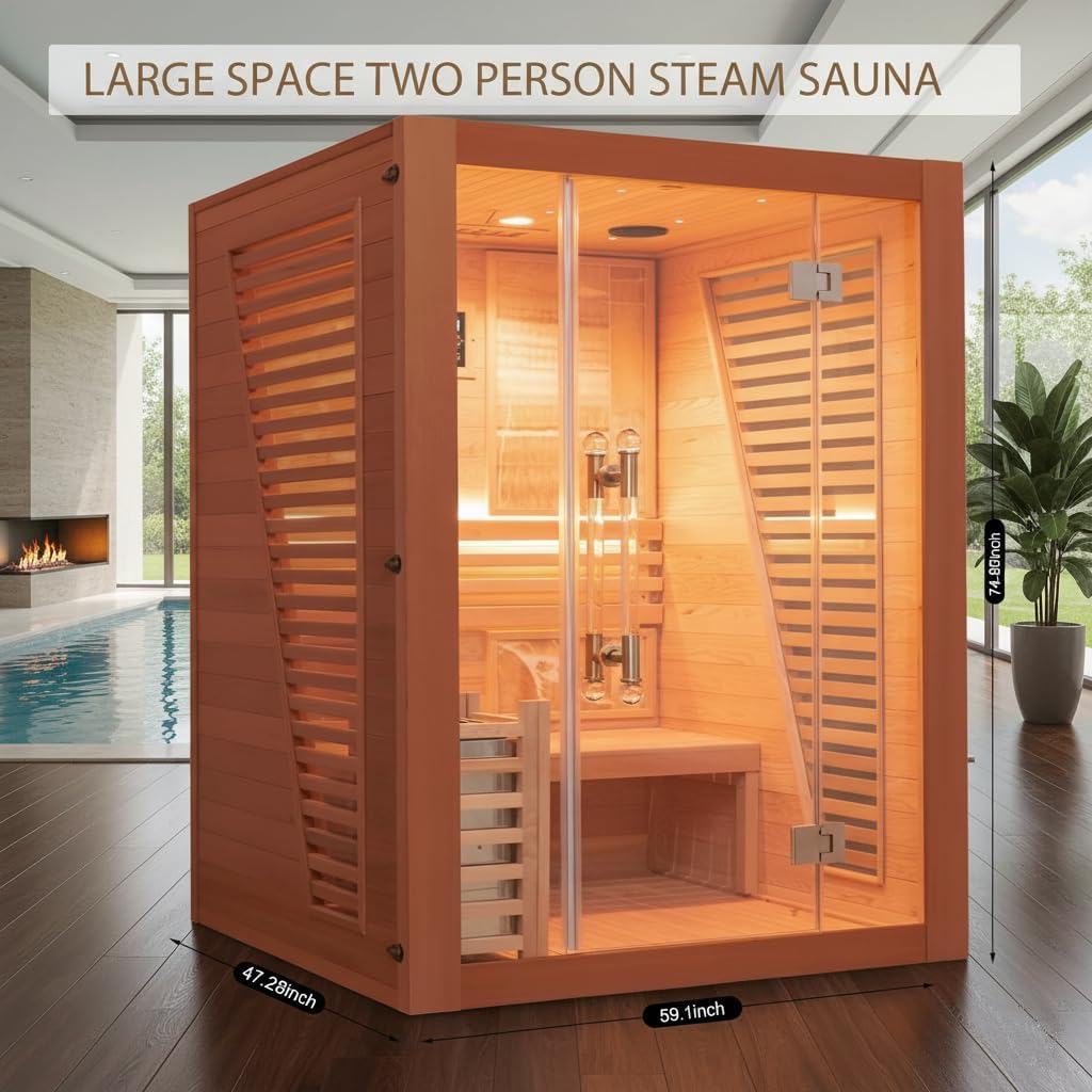 2 Person Canadian Red Cedar Indoor Sauna with 4.5 KW Harvia Stove Heater