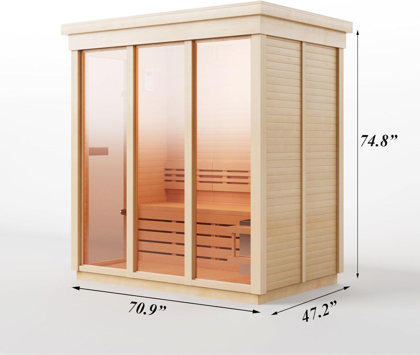 Outdoor Corner Steam Sauna for 2-4 Person – Discounted Left‑Door Model with Minor Cosmetic Defects, Canadian Hemlock, 6KW ETL Heater, Modern Sauna Box with Waterproof Asphalt Tiles, 220V (0‑195℉)