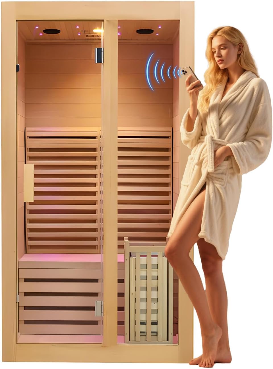 1 Person Canadian Hemlock Luxurious Indoor Sauna with 3.5 KW Harvia Stove Heater