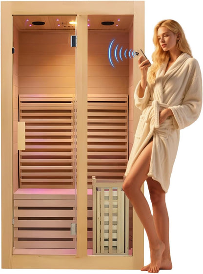 1 Person Canadian Hemlock Luxurious Indoor Sauna with 3.5 KW Harvia Stove Heater