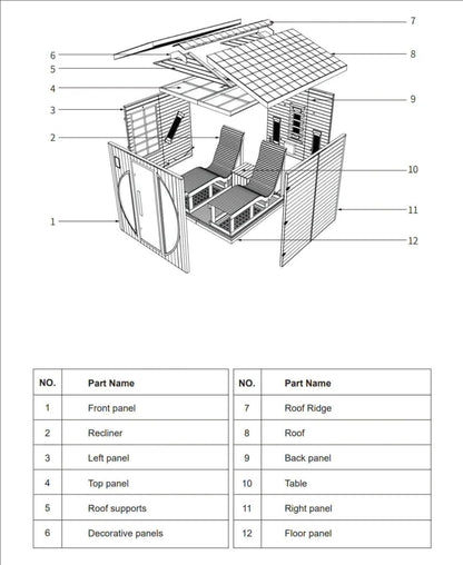 Infrared 2 Person Wooden Sauna Room with Recliner, Canadian Hemlock Outdoor 3400 Watt, Rainproof Roof, 220V, WiFi Control