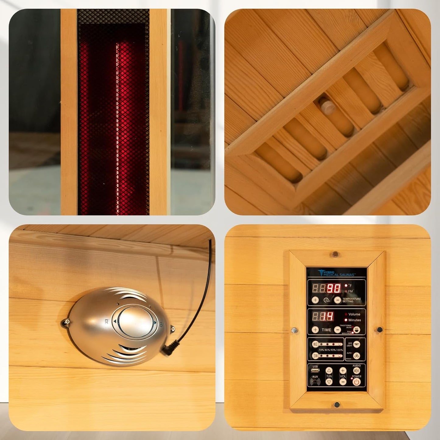 ZONEMEL Hybrid Wooden Sauna for 2-3 Person, Far Infrared & Steam Dual-System, 2100W 220V, 3.5KW Heater, 6 Heating Elements and Sauna Stove, 8mm Tempered Glass, Oxygen Bar, 7-Color Lights