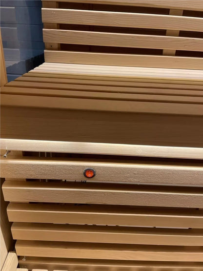 ZONEMEL Outdoor Steam Cube Sauna Cabin with Front Porch, Canadian Hemlock Square Sauna Room, Wood Burning Stove, 8mm Tempered Glass, Waterproof Boards, Porch Canopy