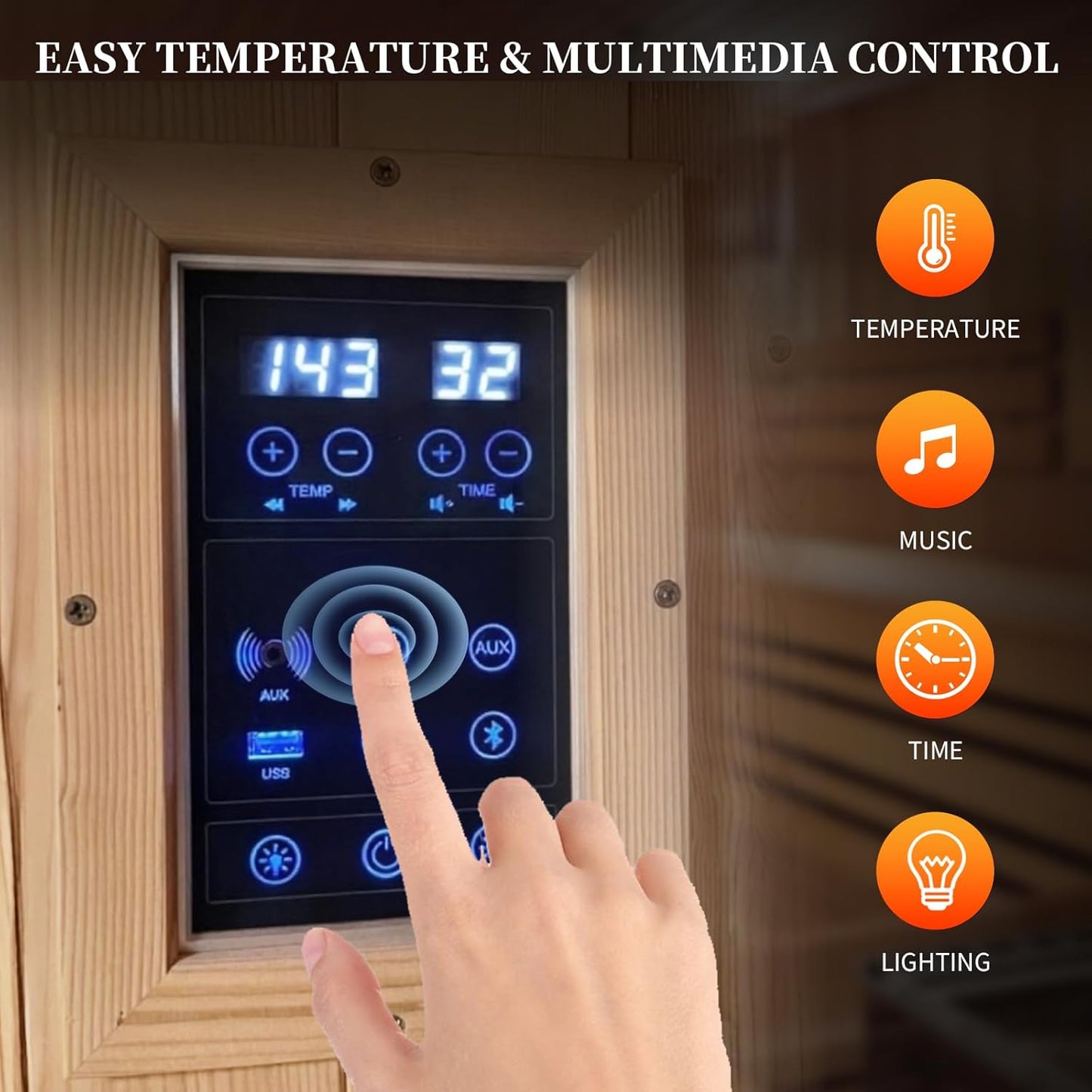 2 Person Canadian Hemlock Indoor Sauna 6 KW Heater with WiFi