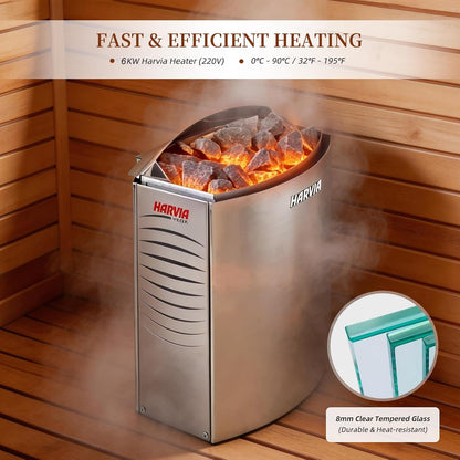 2 Person Canadian Hemlock Indoor Sauna 6 KW Heater with WiFi