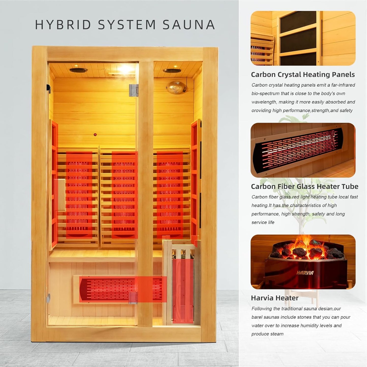 2 Person Full Spectrum Infrared & Traditional Steam Hybrid Indoor Sauna