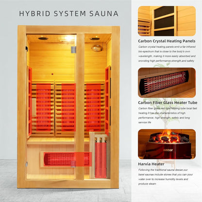 2 Person Full Spectrum Infrared & Traditional Steam Hybrid Indoor Sauna