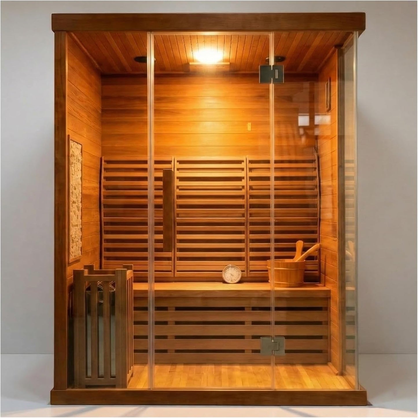 2 Person Wooden Steam Sauna Room, Red Cedar Luxurious Indoor 6 KW Harvia Heater, Wi-Fi