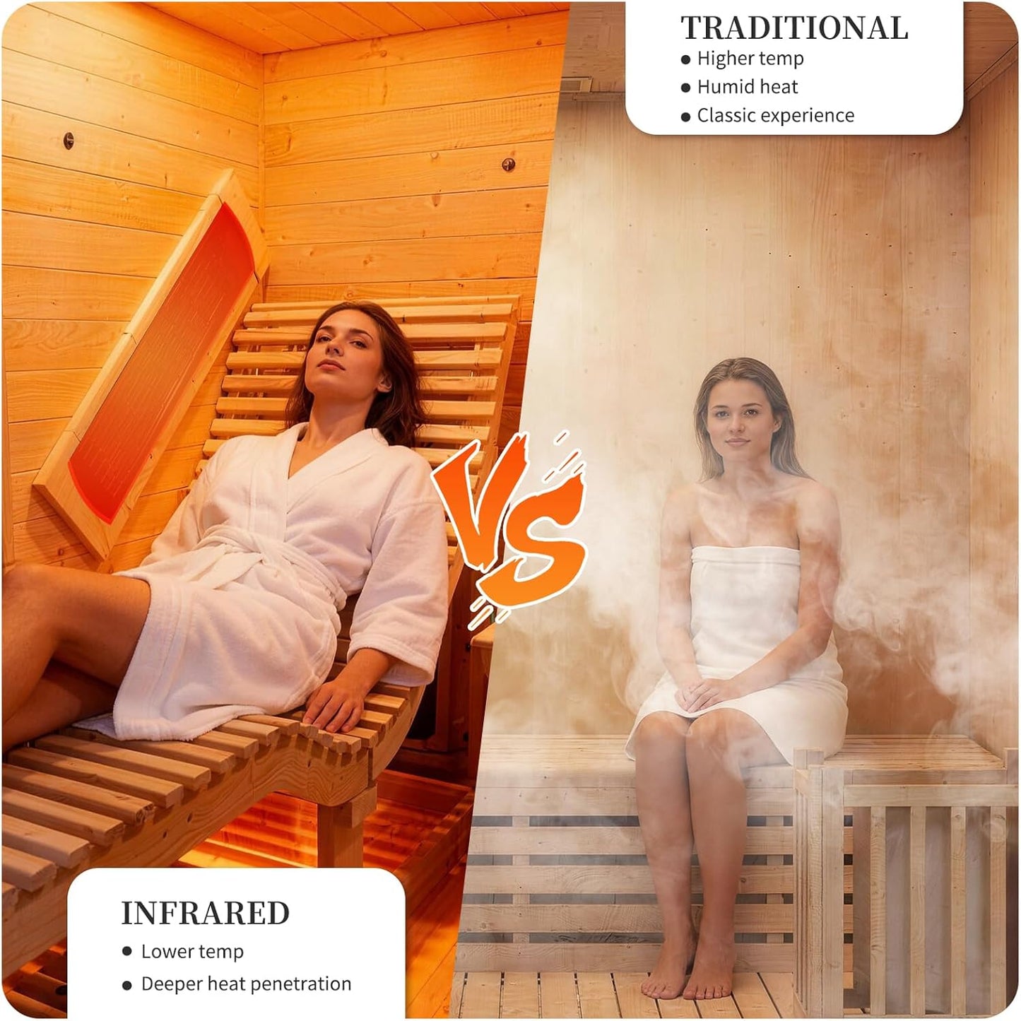 Indoor Hybrid Hemlock  Sauna with Recliner for 2 or 3 People