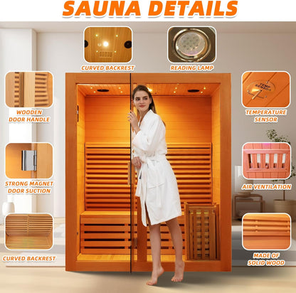 2 Person Canadian Red Cedar Luxurious Indoor Sauna with 3.5 KW Harvia Stove Heater