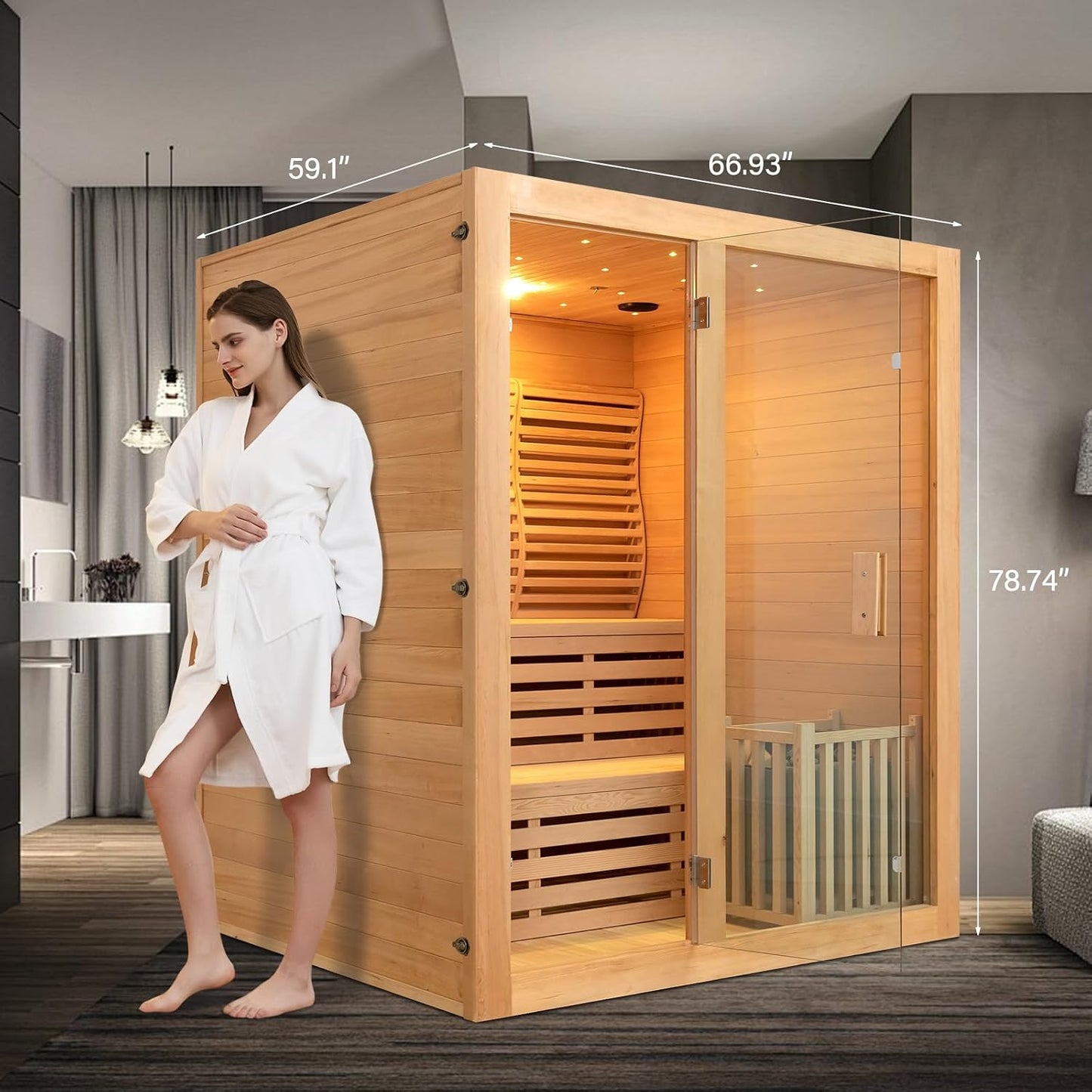 4 to 5 Person Canadian Hemlock Luxurious Indoor Sauna with 6 KW Harvia Stove Heater